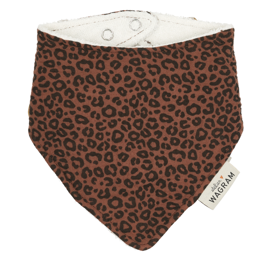 bavoir bandana gaze leopard marron
