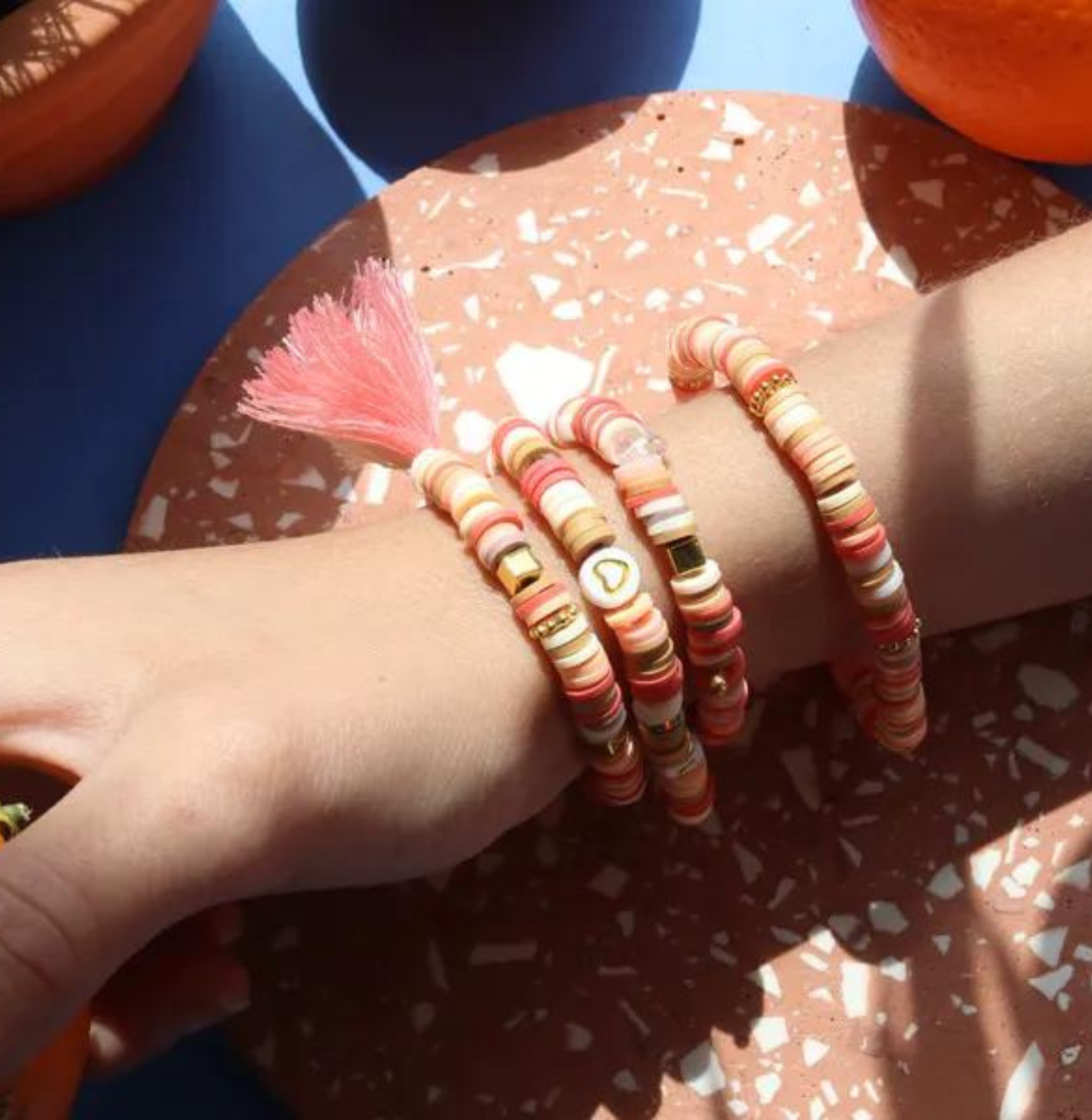 melange de perles tons rose et orange