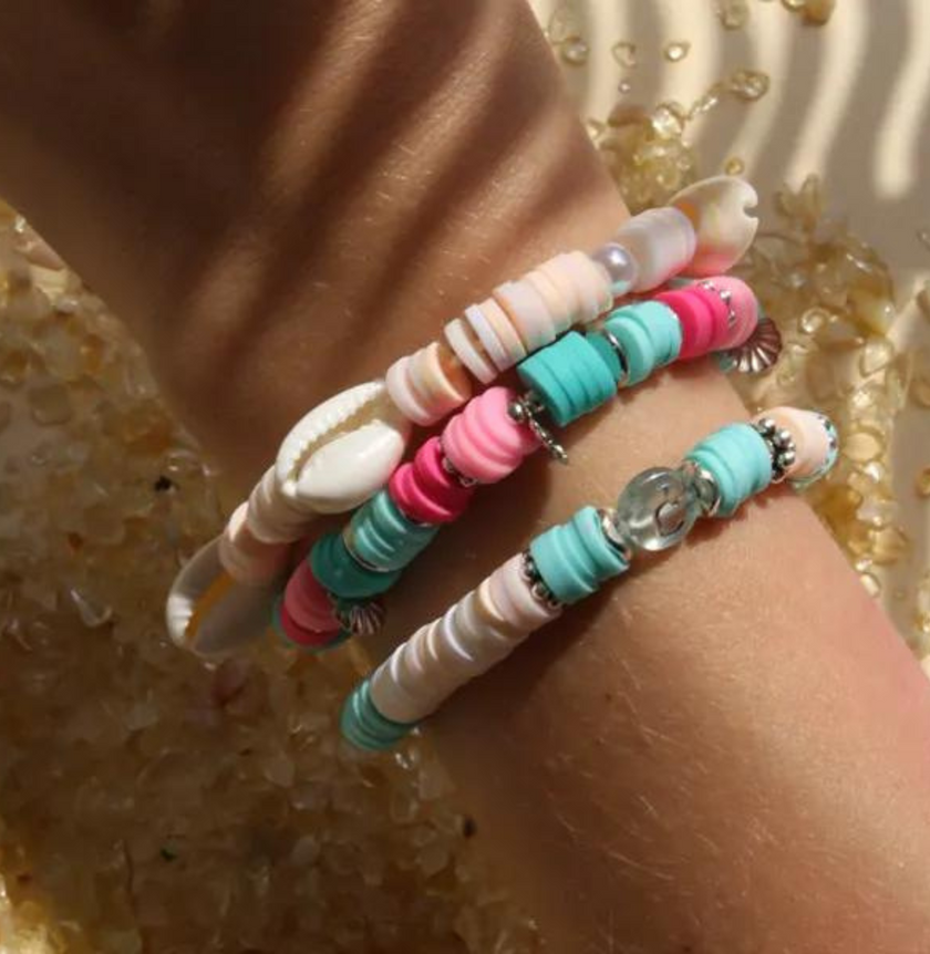 melange de perles tons rose et bleu