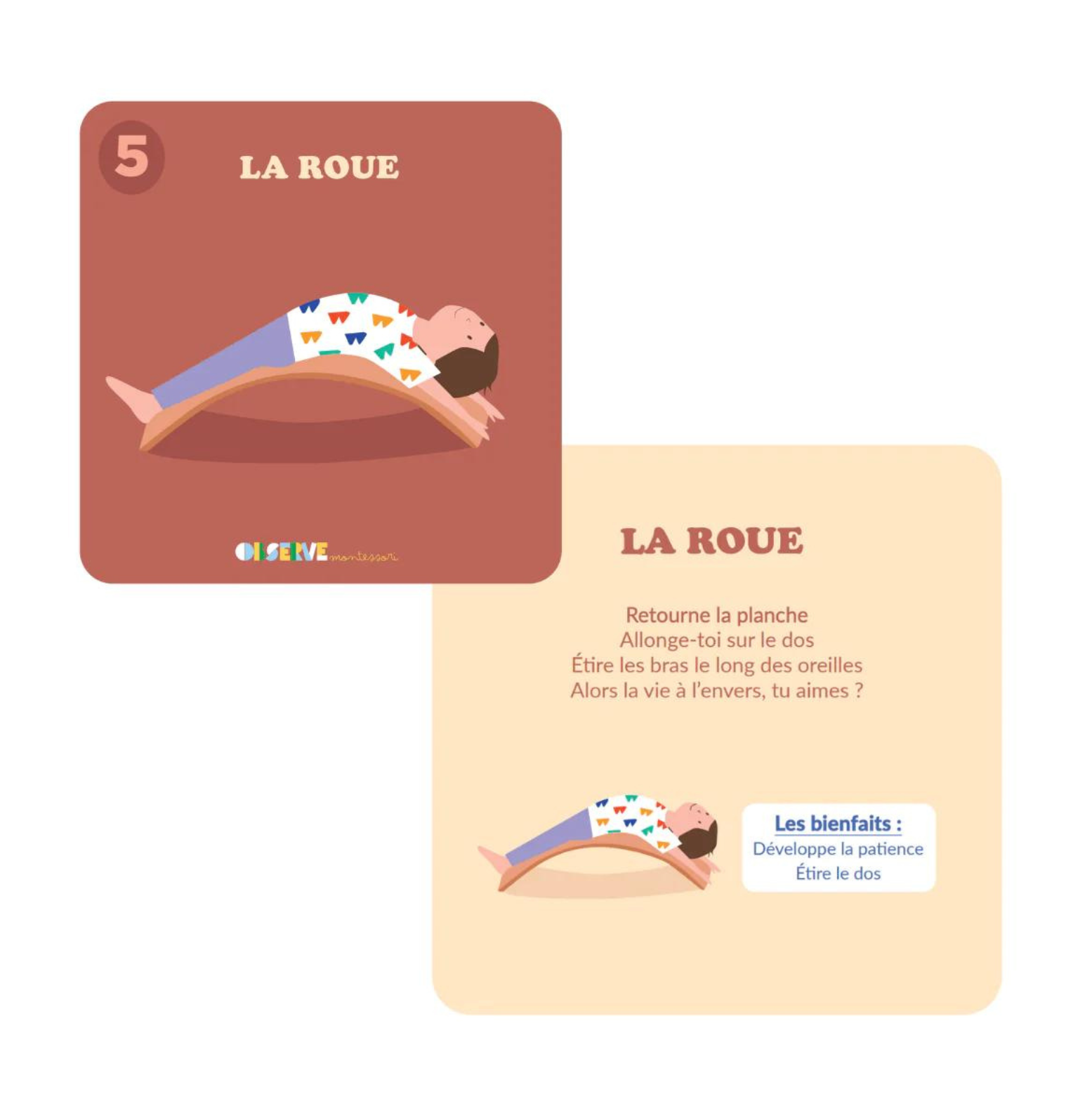 Planche d'équilibre + 10 cartes de Yoga by Observe Montessori