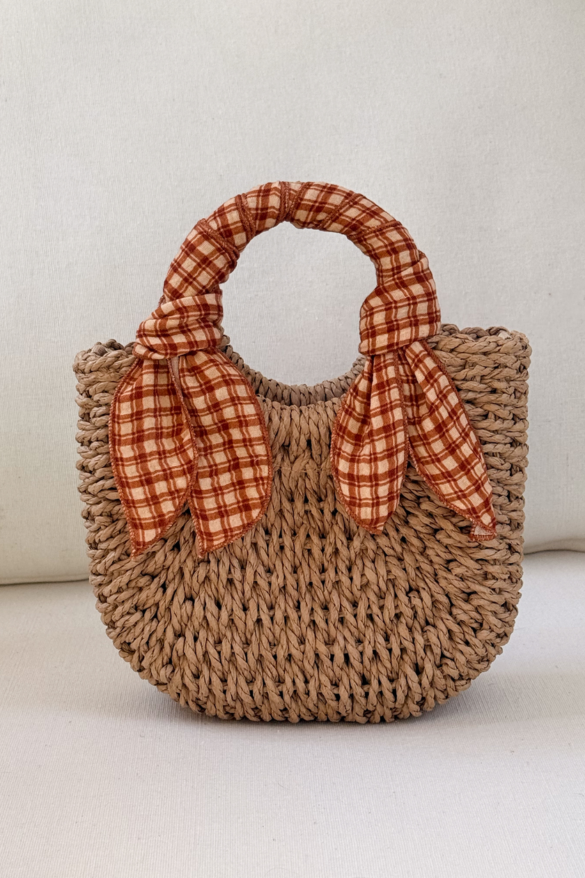 Mini sac en paille - carreaux miel