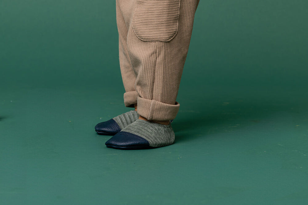 Chaussons Gris Vert | Les petits velours