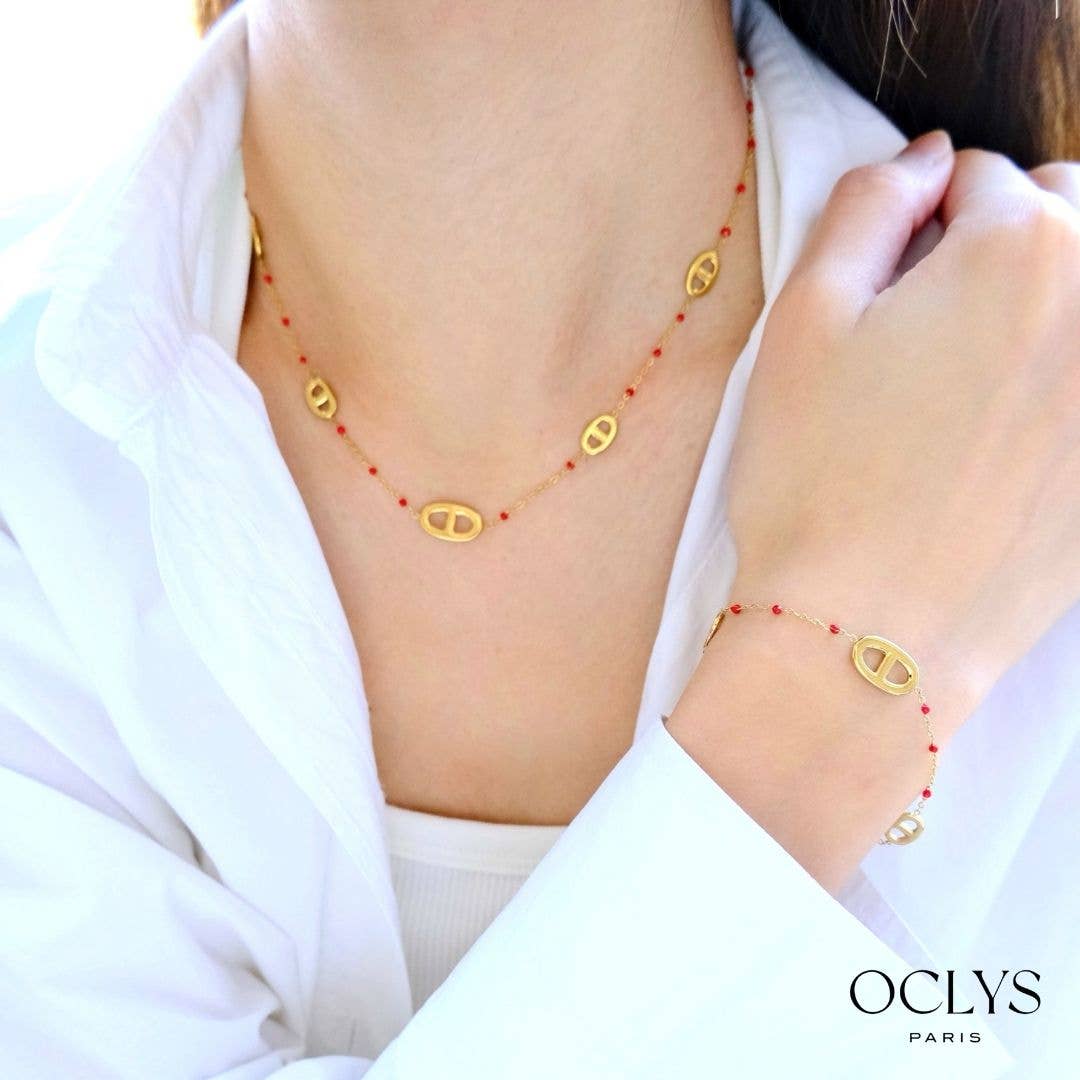 Collier maille marine acier inoxydable doré émaillé Xana