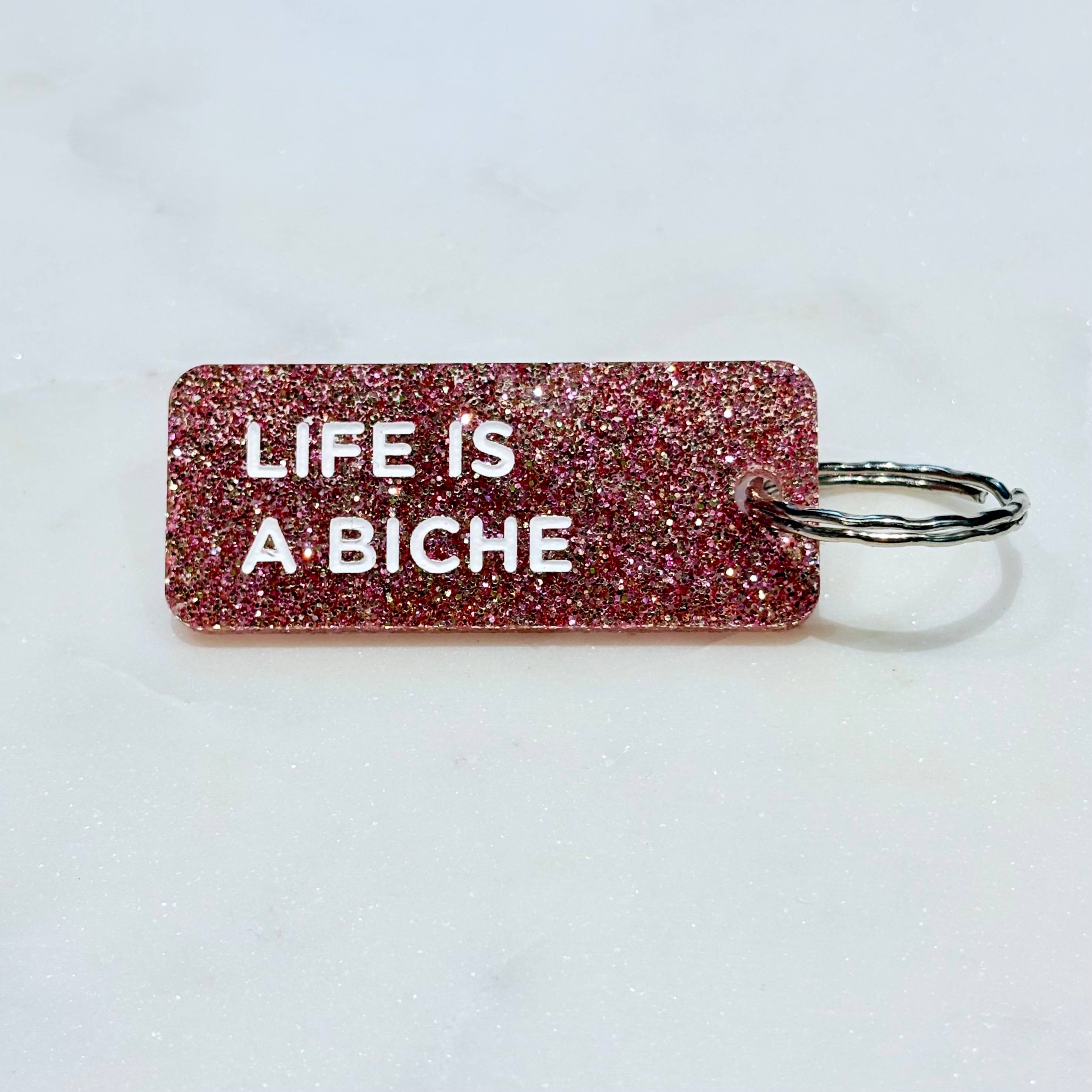 LIFE IS A BICHE Porte-clés à paillettes Plus de Love