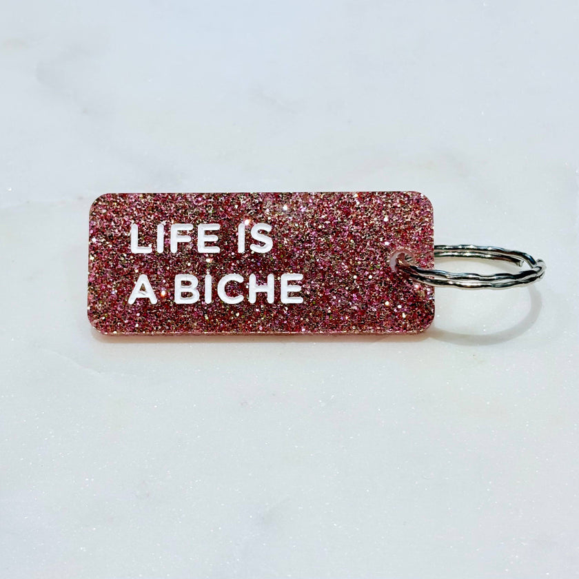 LIFE IS A BICHE Porte-clés à paillettes Plus de Love