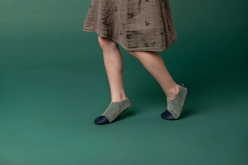 Chaussons Gris Vert | Les petits velours