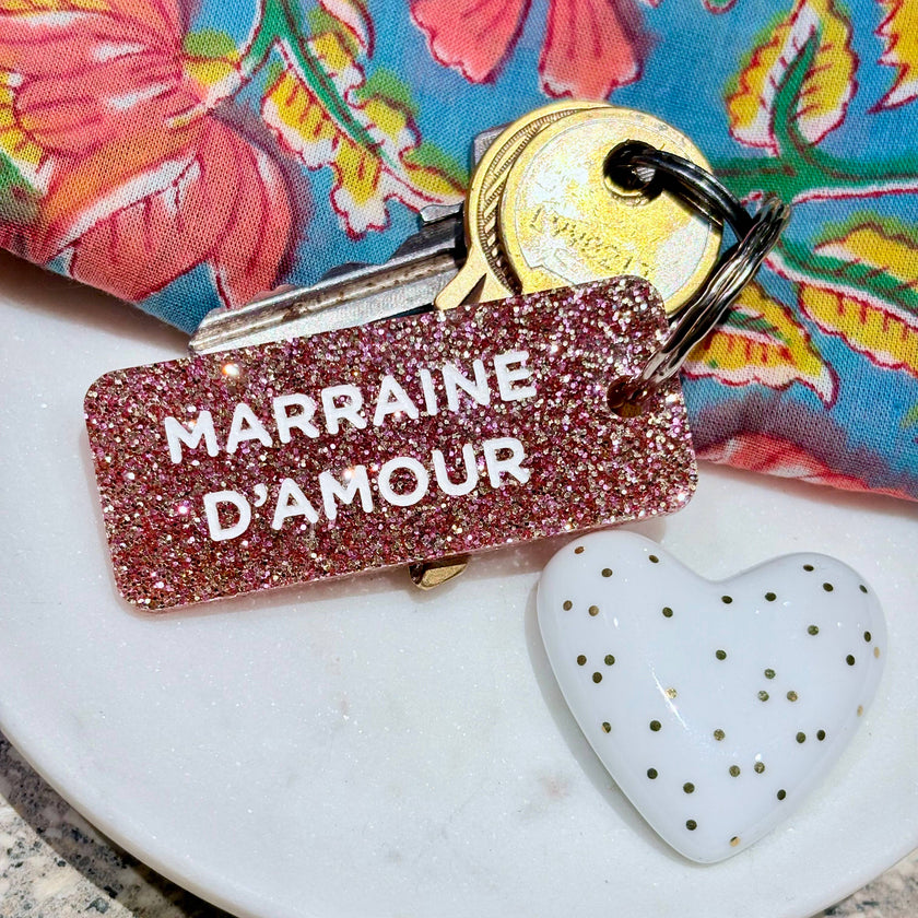 MARRAINE D'AMOUR Porte-clés à paillettes Plus de Love