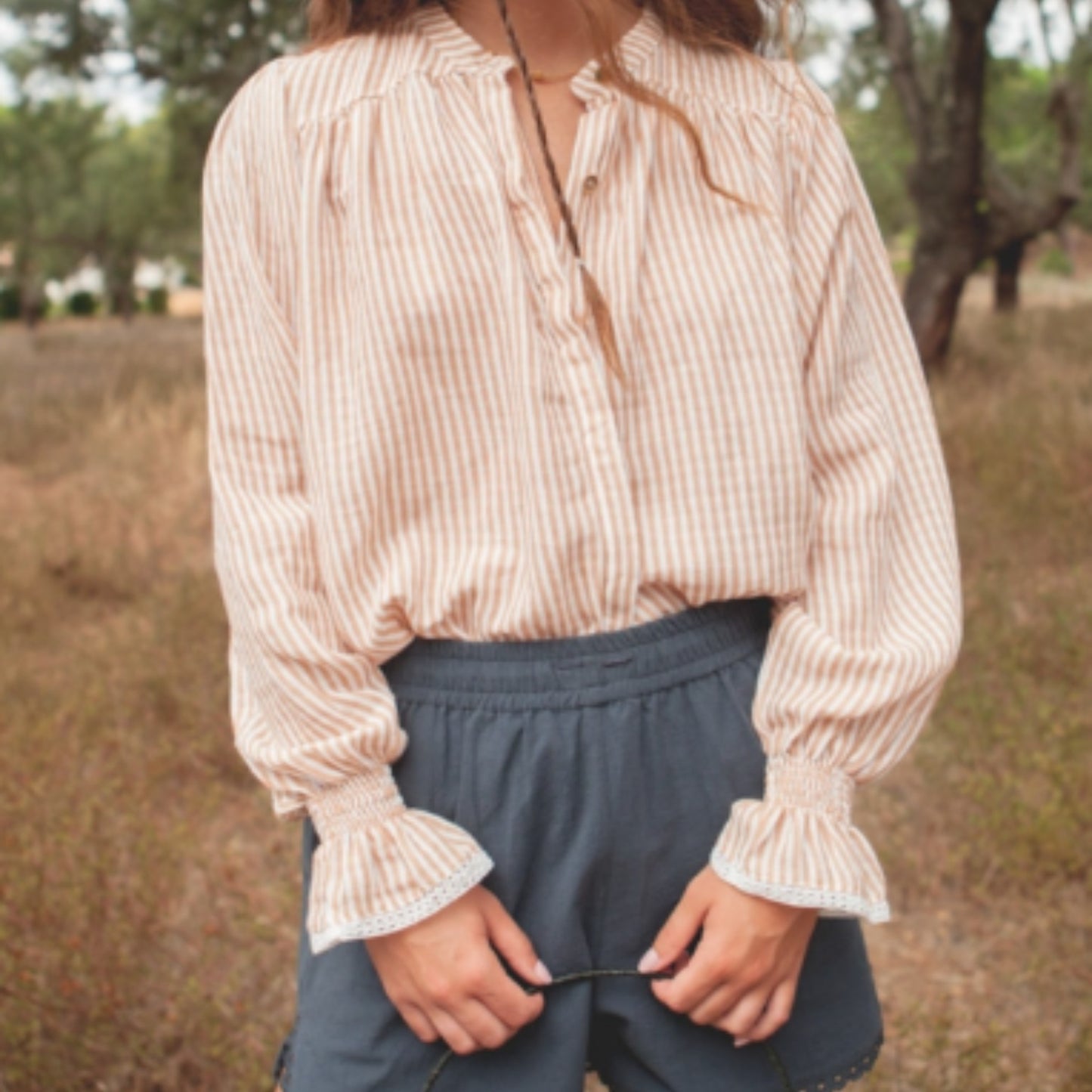 Blouse Peony | Rayé Beige