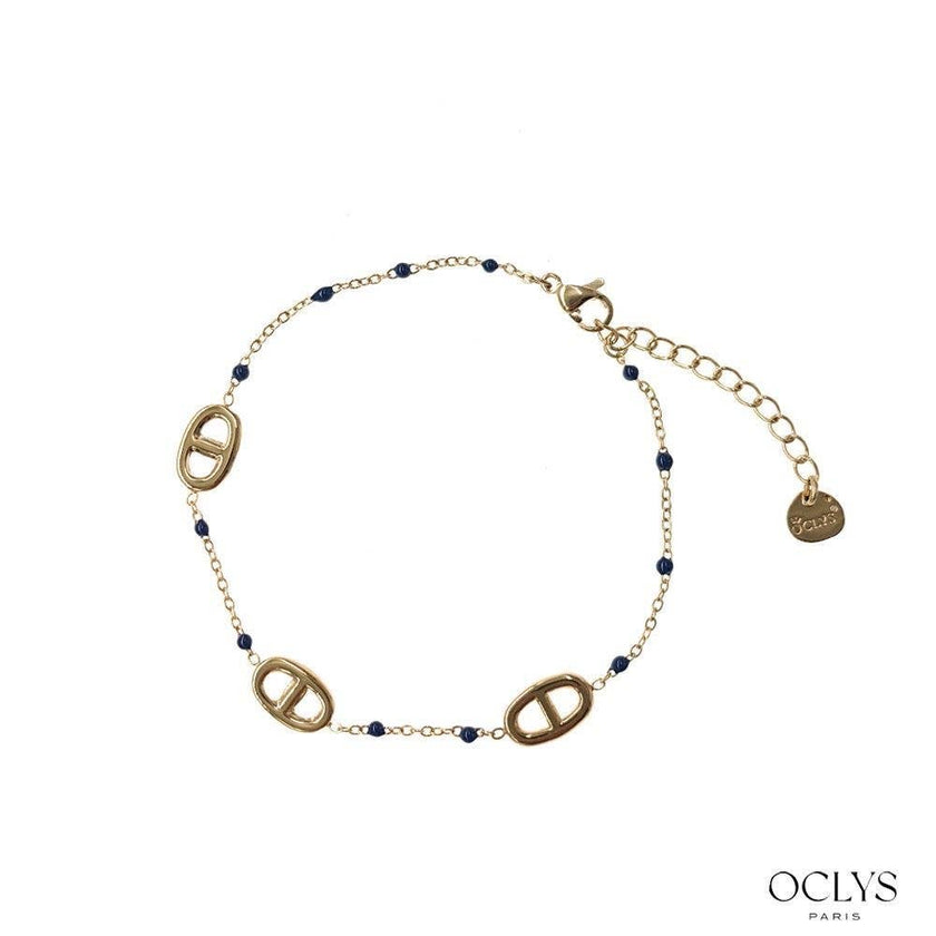 Bracelet émaillée maille marine acier inoxydable doré Silia