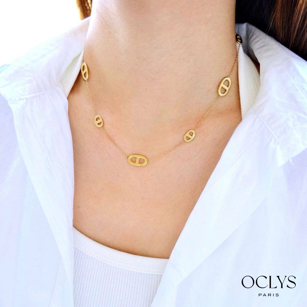 Collier maille marine acier inoxydable émaillé Nari