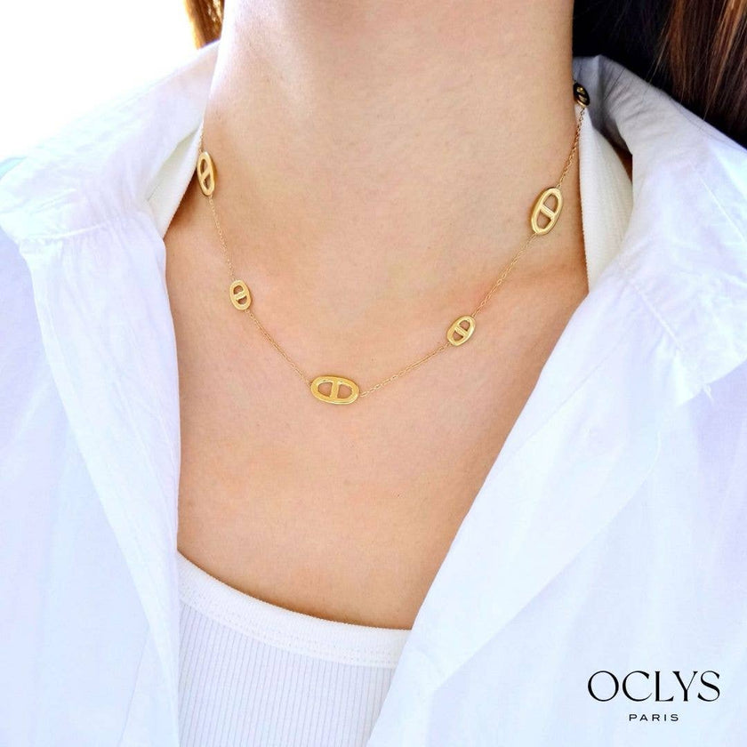 Collier maille marine acier inoxydable émaillé Nari