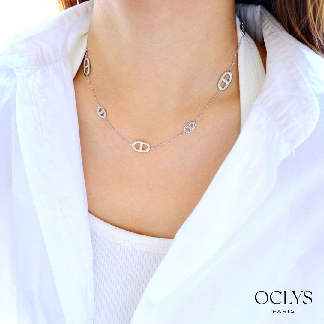 Collier maille marine acier inoxydable émaillé Nari