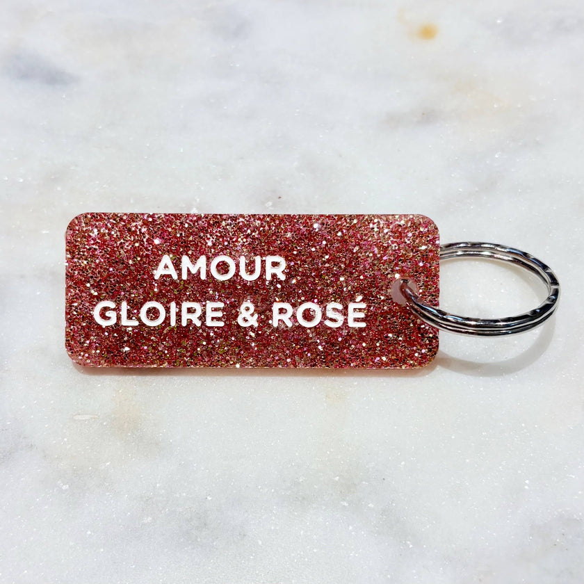 AMOUR GLOIRE & ROSÉ Porte-clés à paillettes Plus de Love