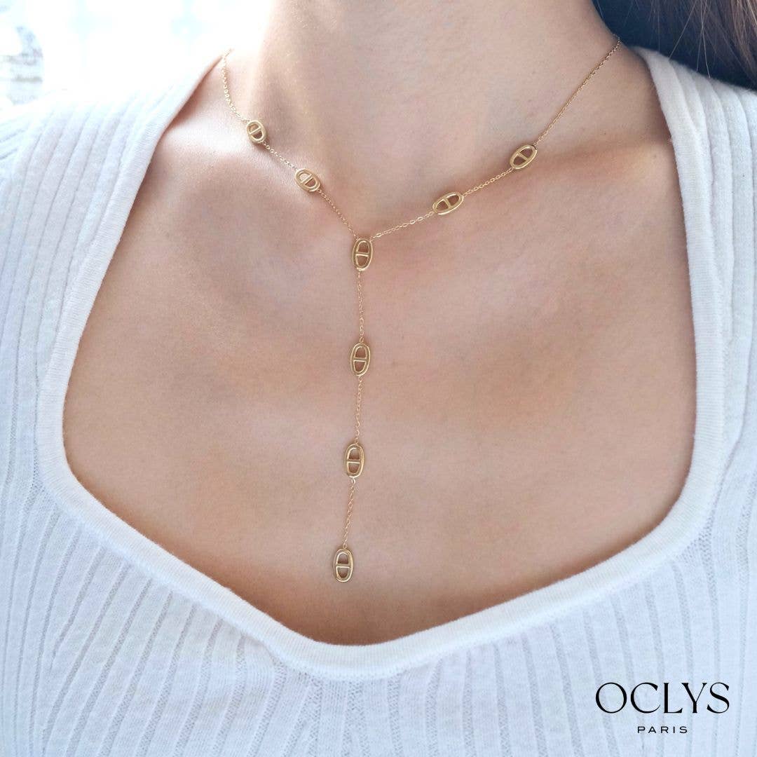 Collier Y fin maille marine acier inoxydable Sani