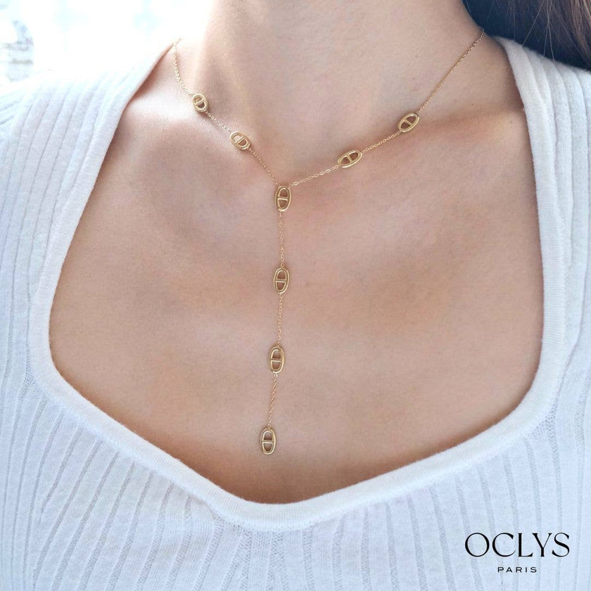 Collier Y fin maille marine acier inoxydable Sani