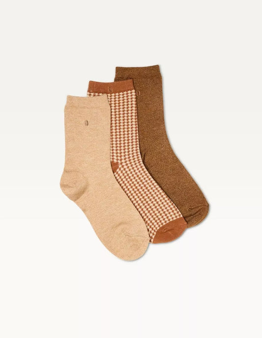 Pack de 3 chaussettes | Fantaisie Paillettes et PDP Marron