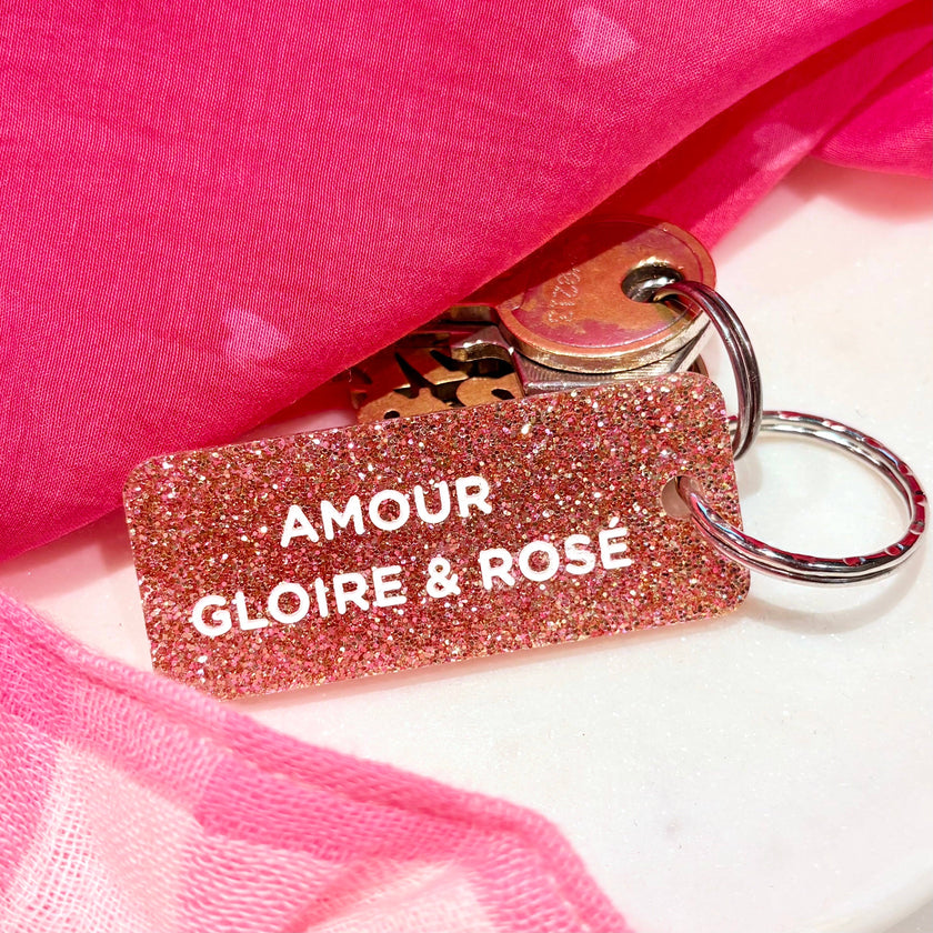 AMOUR GLOIRE & ROSÉ Porte-clés à paillettes Plus de Love