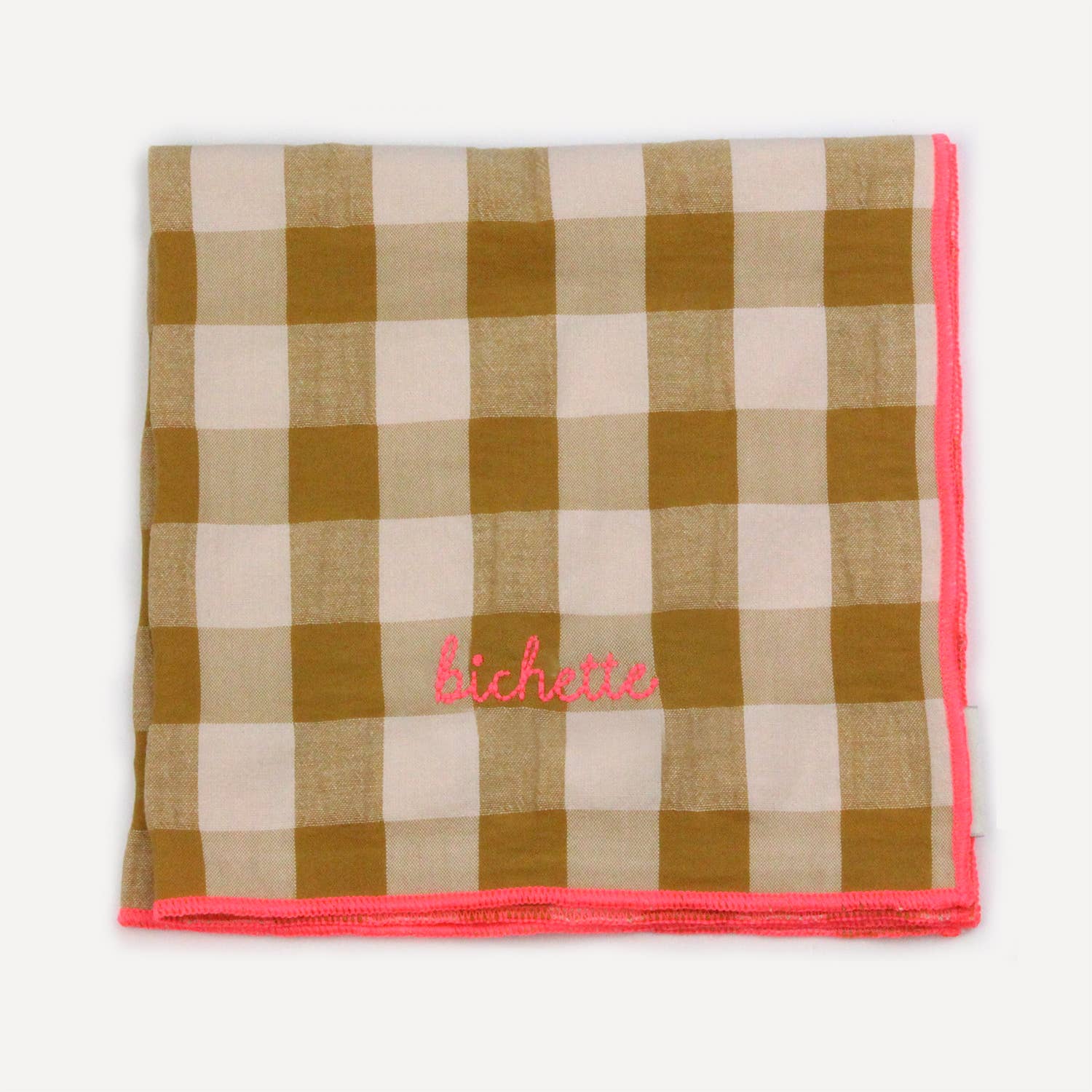Serviettes de table à carreaux vichy et broderies