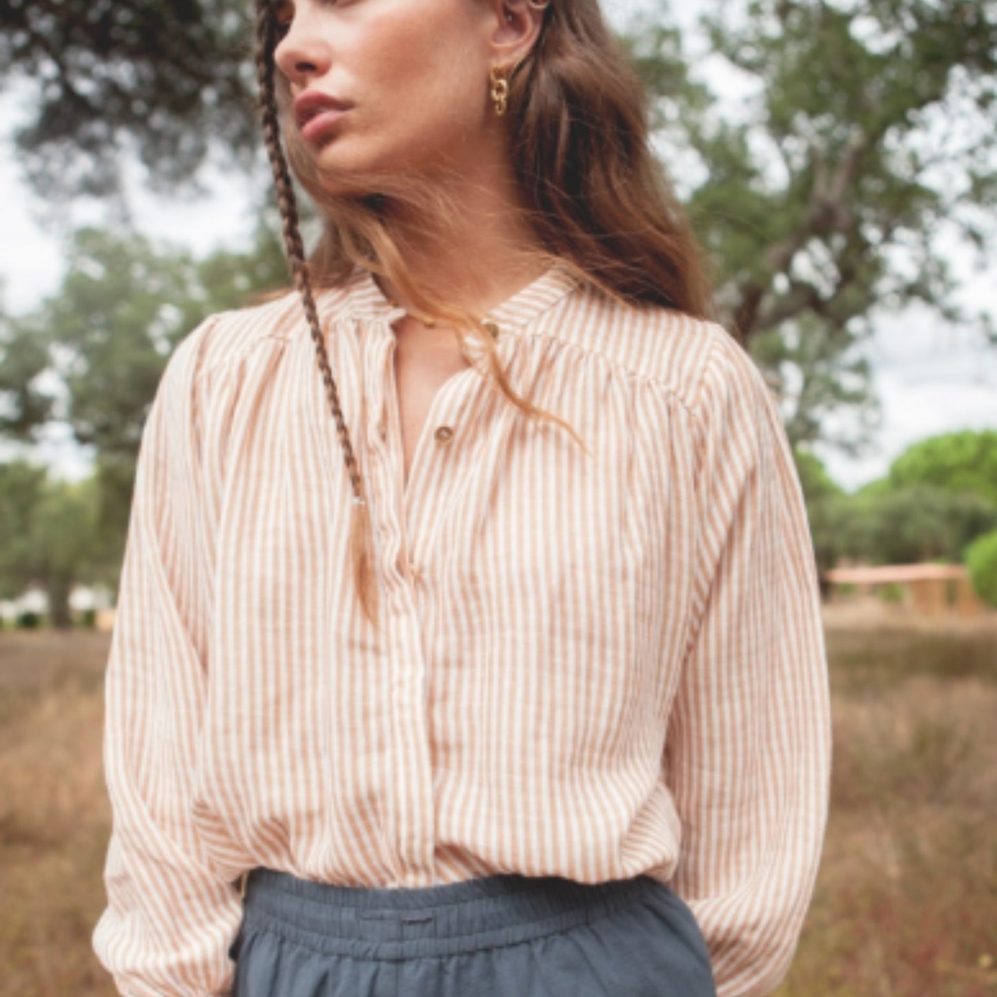 Blouse Peony | Rayé Beige