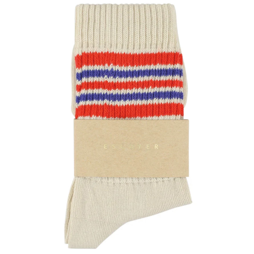 Chaussettes ESCUYER - 5 STRIPES - ecru/orange/bleu