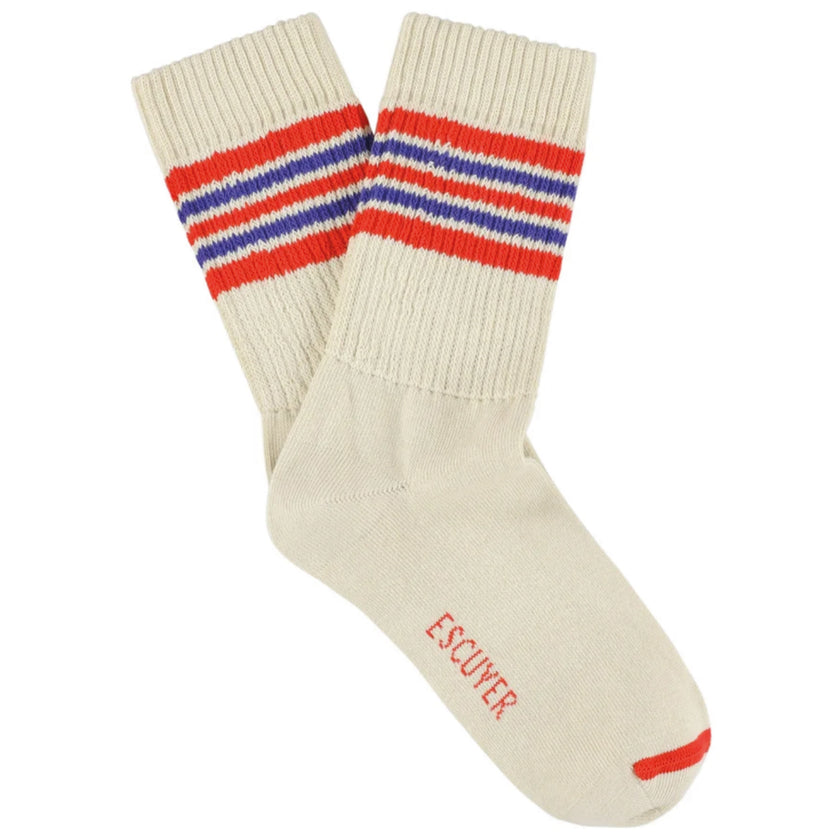 Chaussettes ESCUYER - 5 STRIPES - ecru/orange/bleu