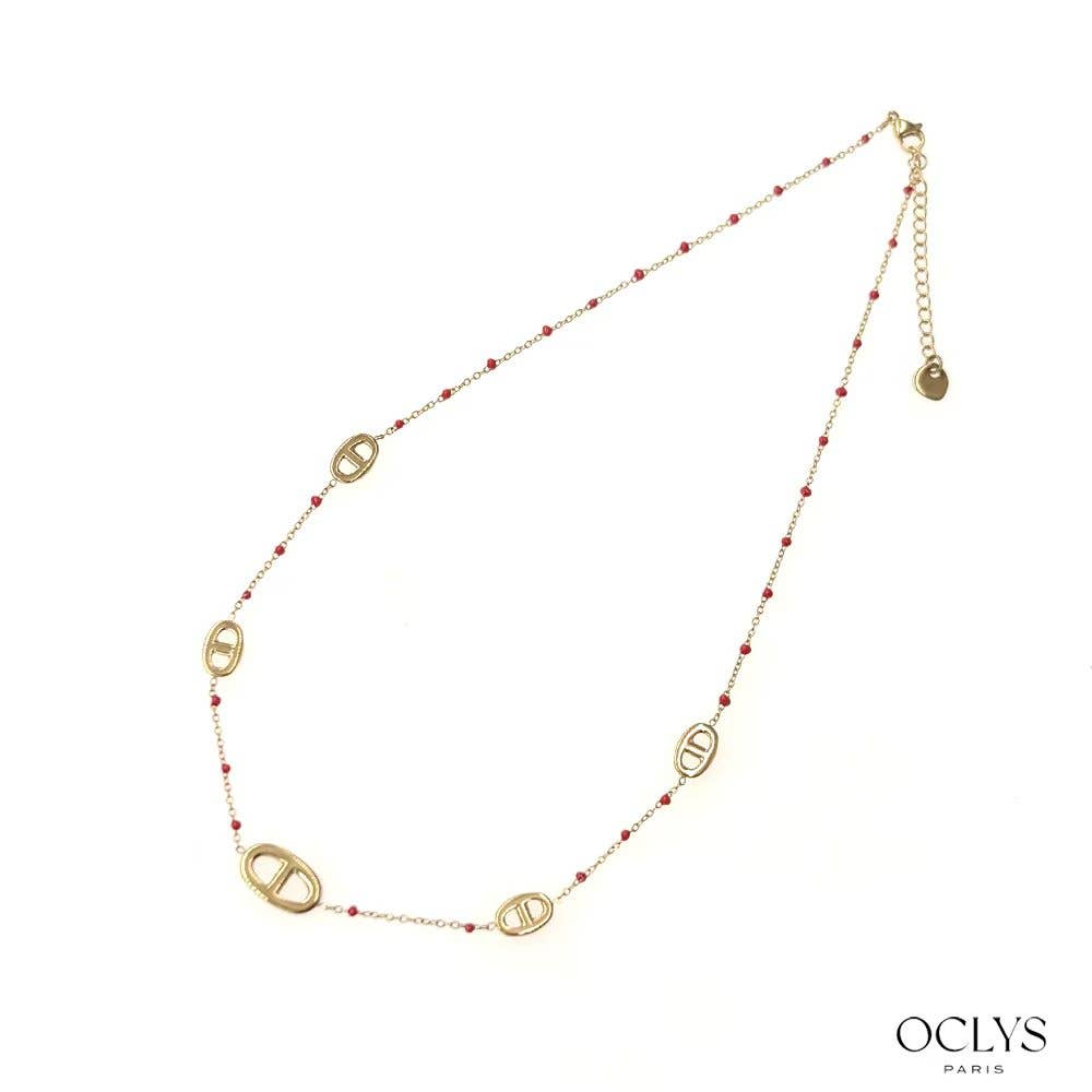 Collier maille marine acier inoxydable doré émaillé Xana