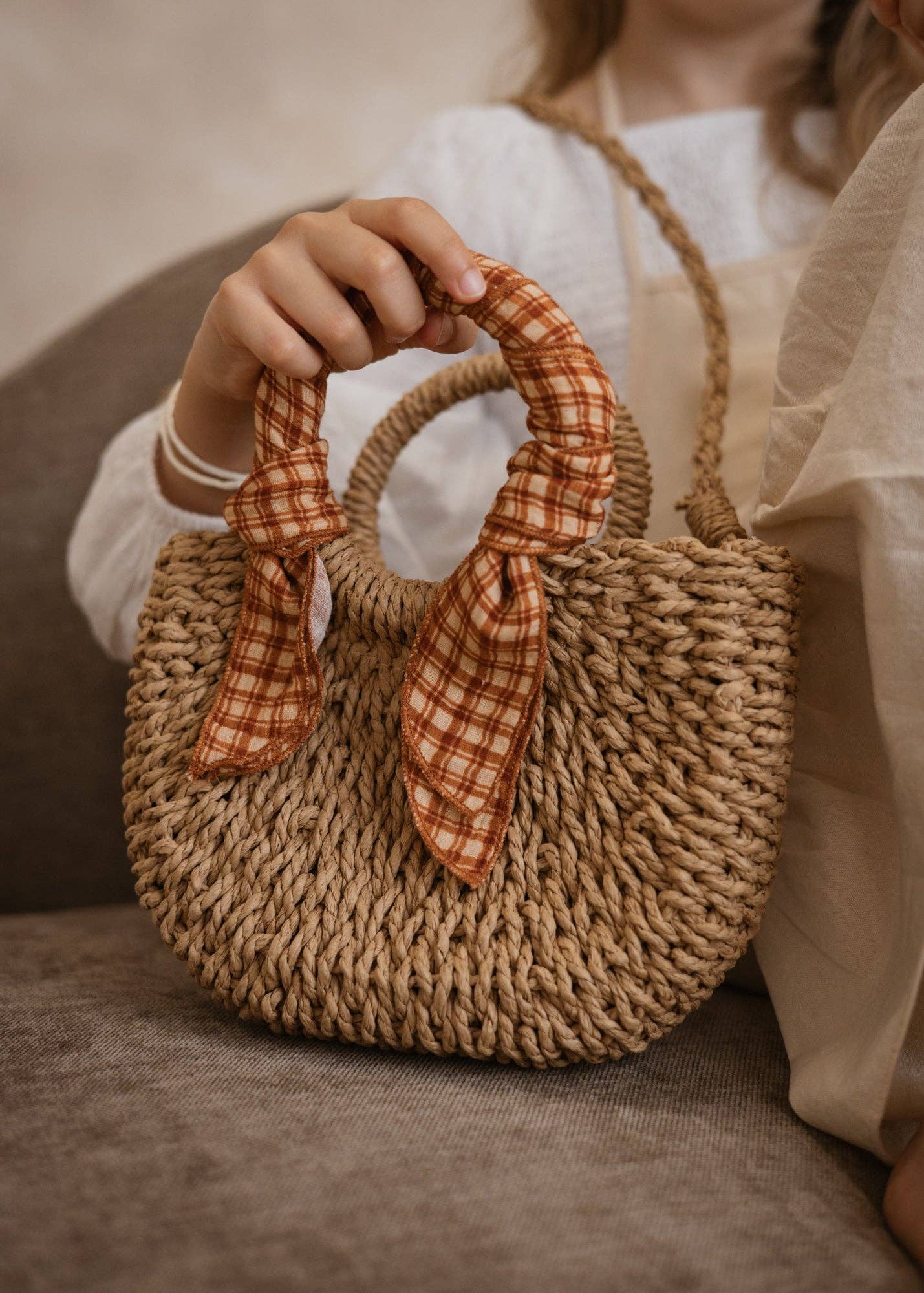 Mini sac en paille - carreaux miel