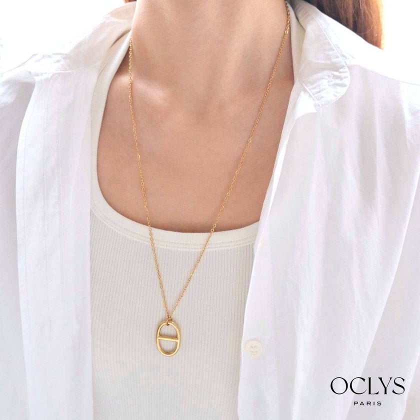Collier sautoir maille marine acier inoxydable doré