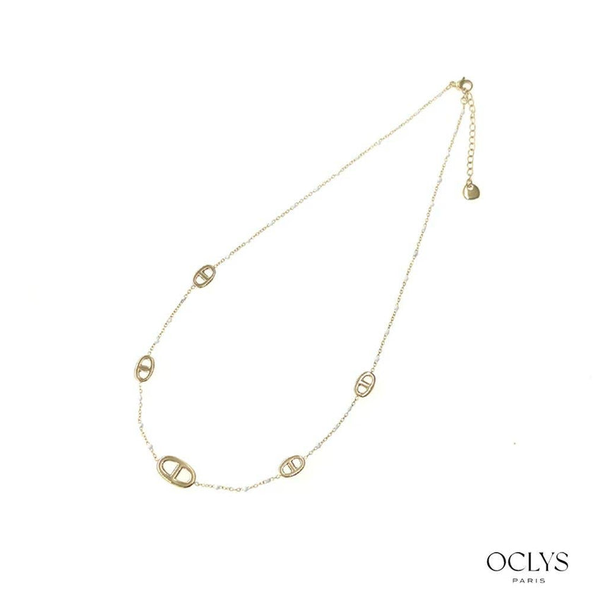 Collier maille marine acier inoxydable doré émaillé Xana