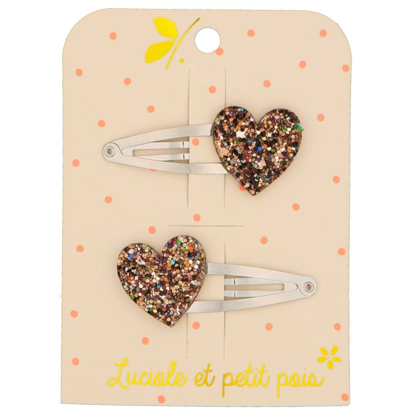 Barrettes cœurs | Paillettes bronzes