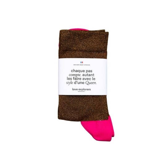 Chaussettes | Queen marron & rose