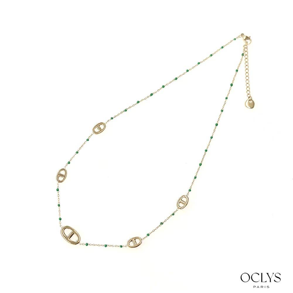 Collier maille marine acier inoxydable doré émaillé Xana