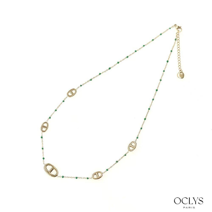 Collier maille marine acier inoxydable doré émaillé Xana