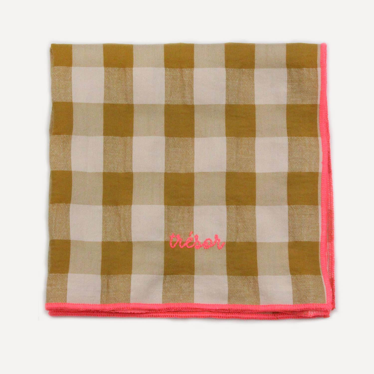 Serviettes de table à carreaux vichy et broderies