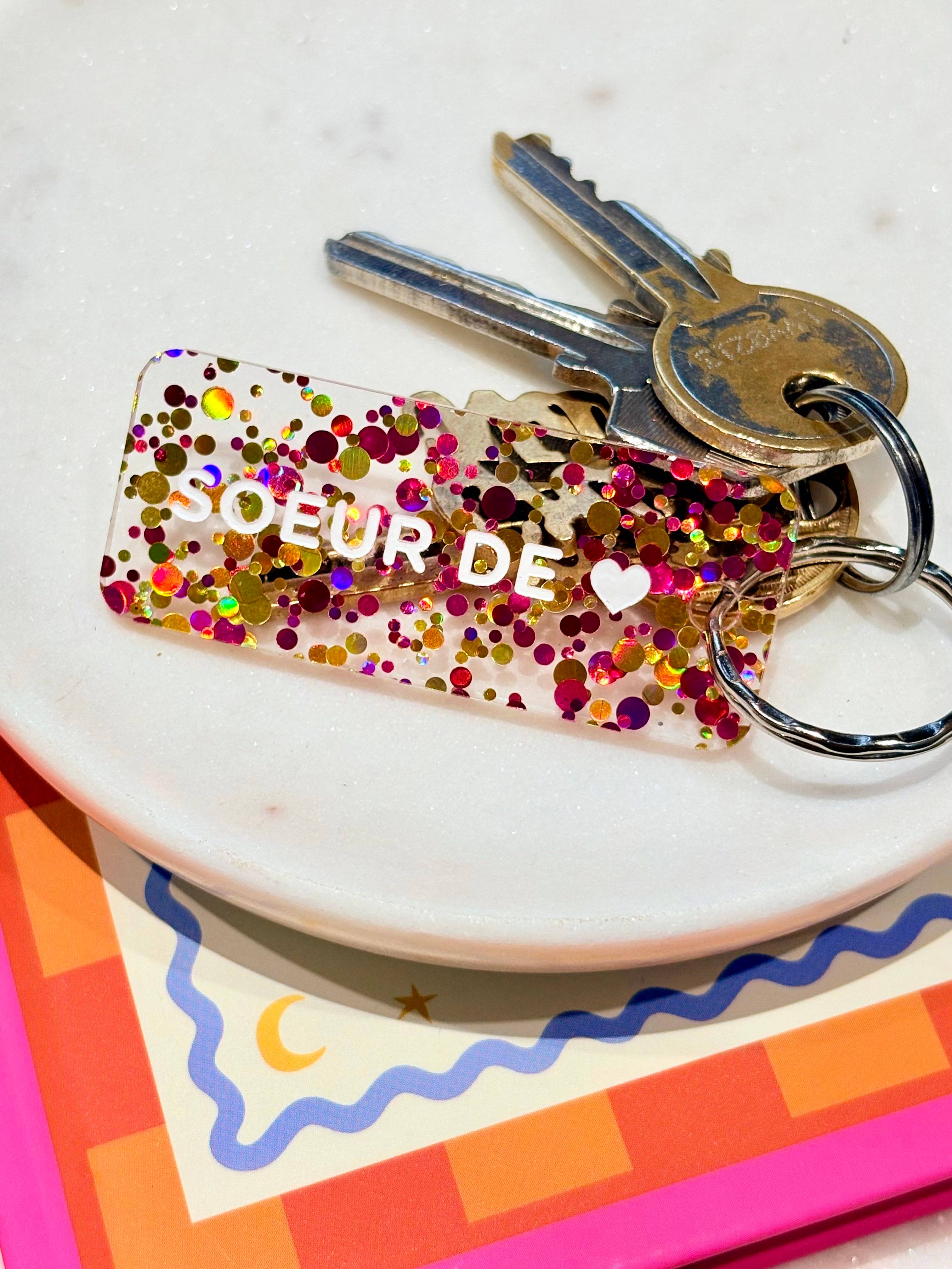 SOEUR DE 💖 Porte-clés à paillettes Plus de Love