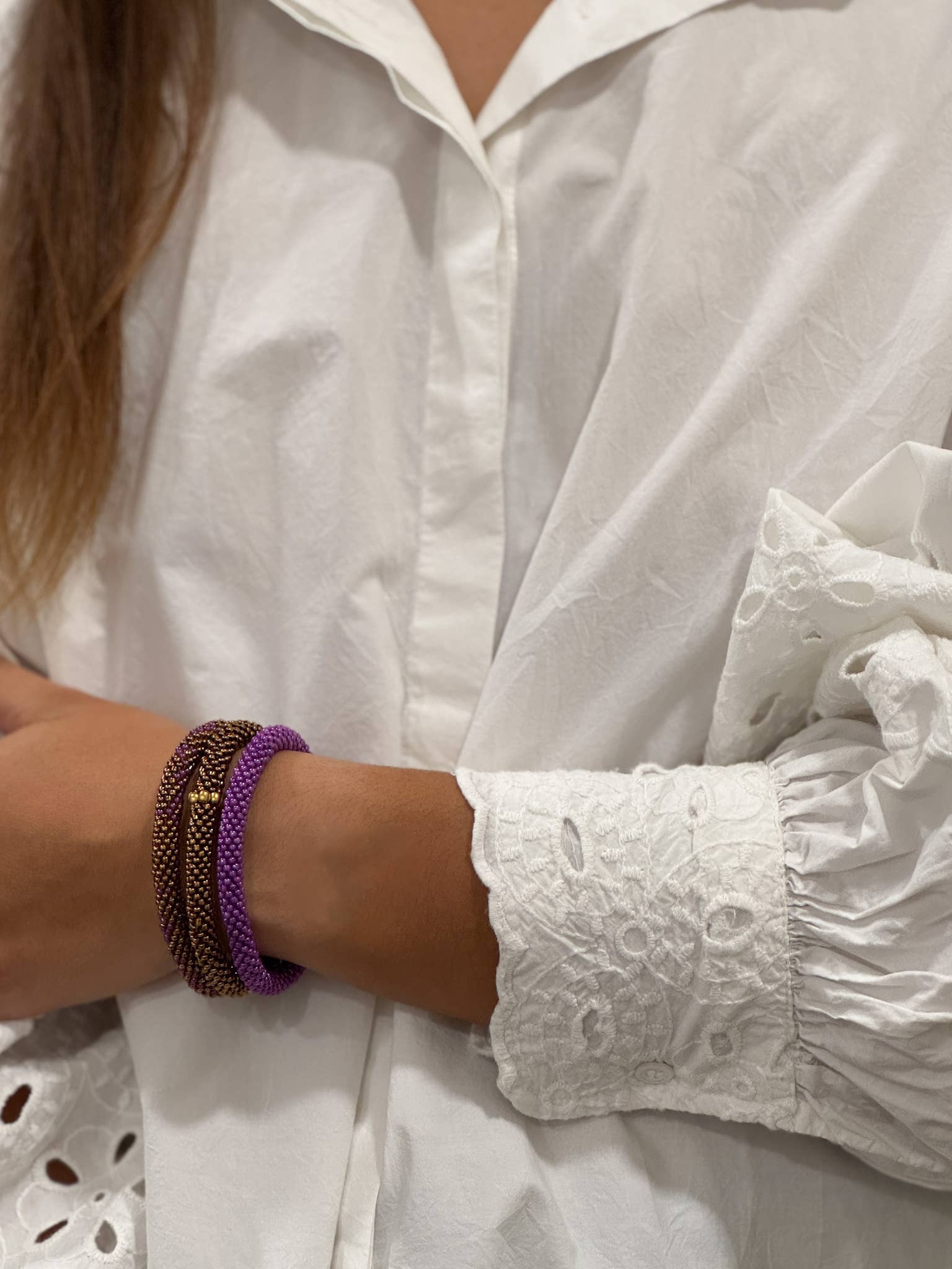 Bracelet népalais Violet et doré cuivré B48