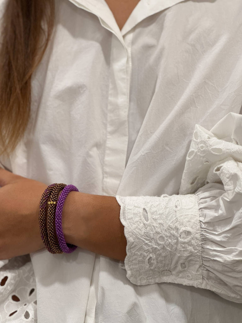 Bracelet népalais Violet et doré cuivré B48
