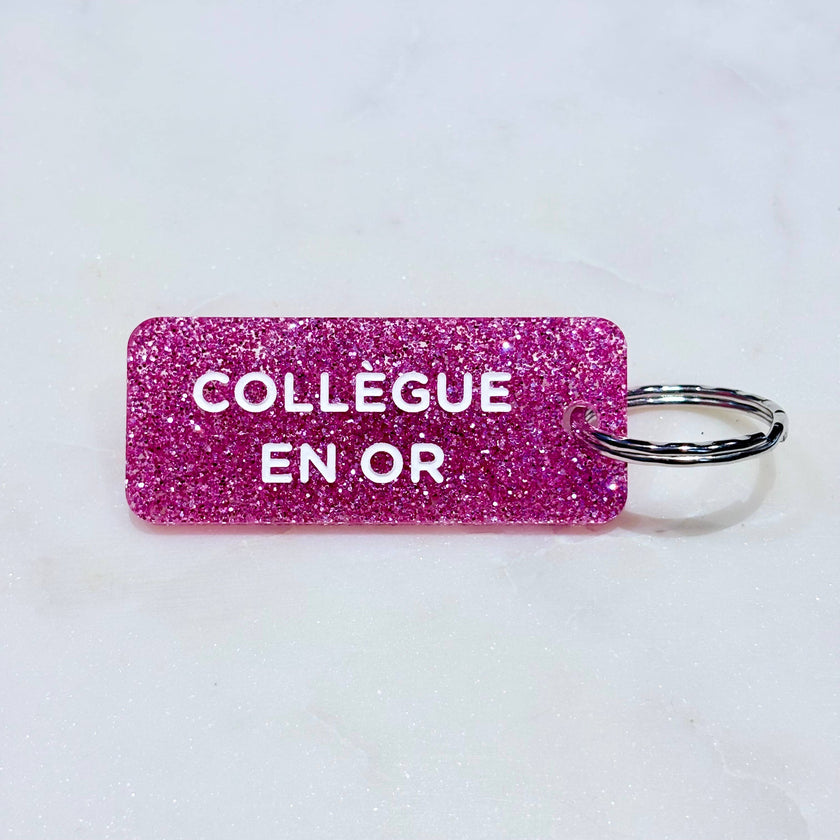 COLLEGUE EN OR Porte-clés à paillettes Plus de Love