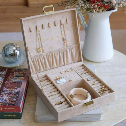Boite a bijoux Anne velours beige