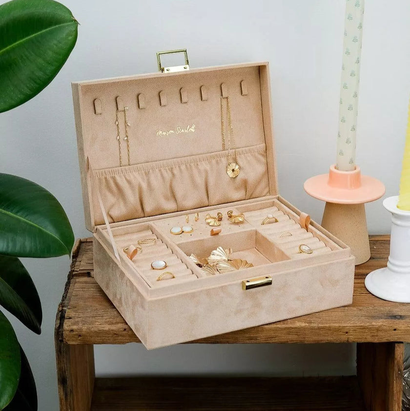 Boite a bijoux Louise velours beige