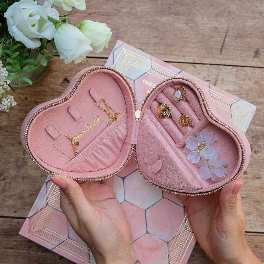 Boite a bijoux céleste velours rose