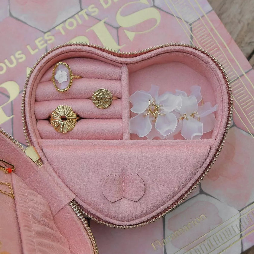 Boite a bijoux céleste velours rose