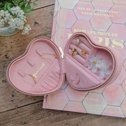 Boite a bijoux céleste velours rose