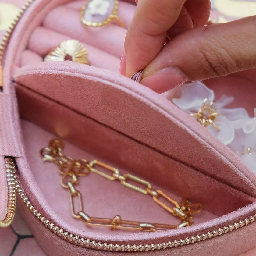 Boite a bijoux céleste velours rose