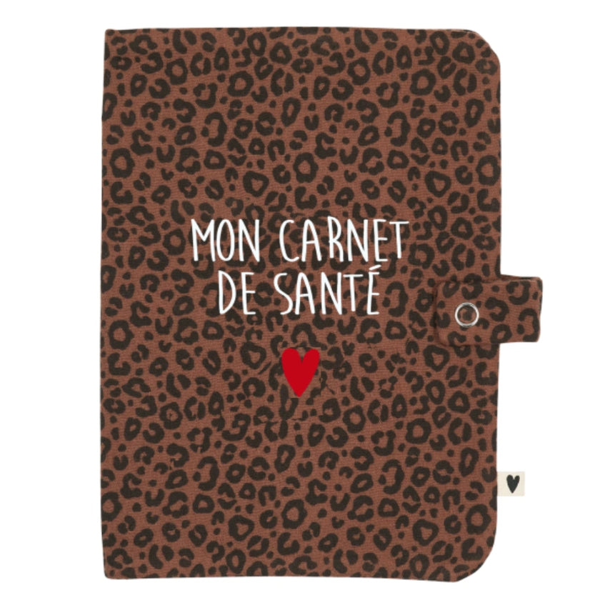 Protège carnet uni en gaze de coton motif léopard