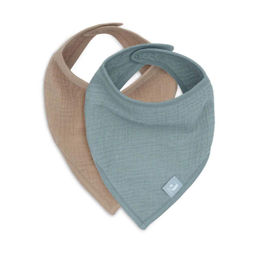 Lot 2 Bavoir Bandana | Gaze de coton Sea Green / Biscuit