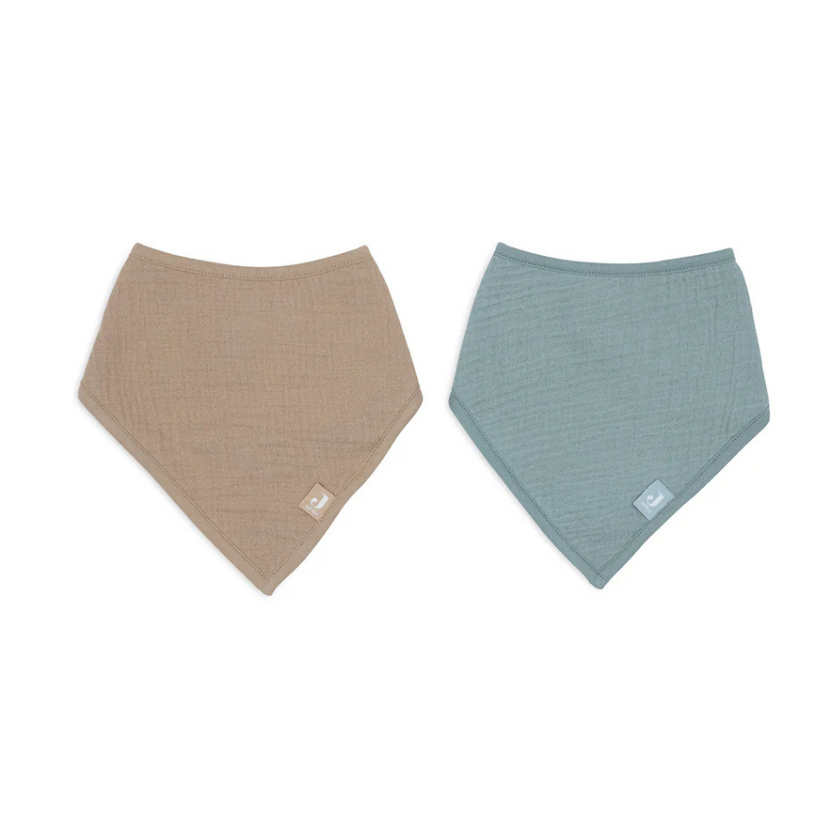 Lot 2 Bavoir Bandana | Gaze de coton Sea Green / Biscuit