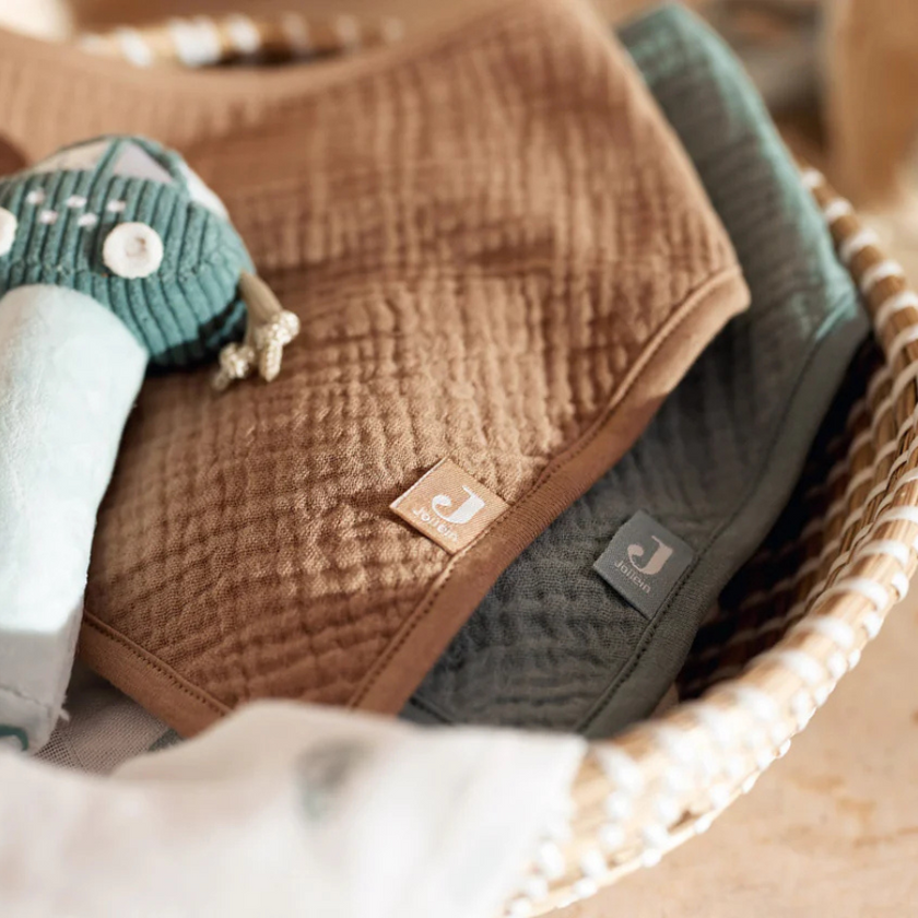 Lot 2 Bavoir Bandana | Gaze de coton Sea Green / Biscuit