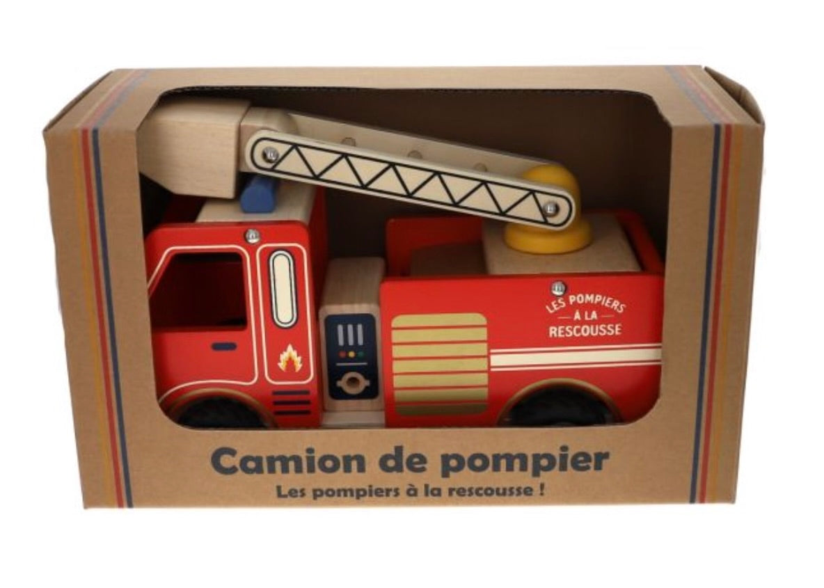 Camion de pompiers en bois rouge