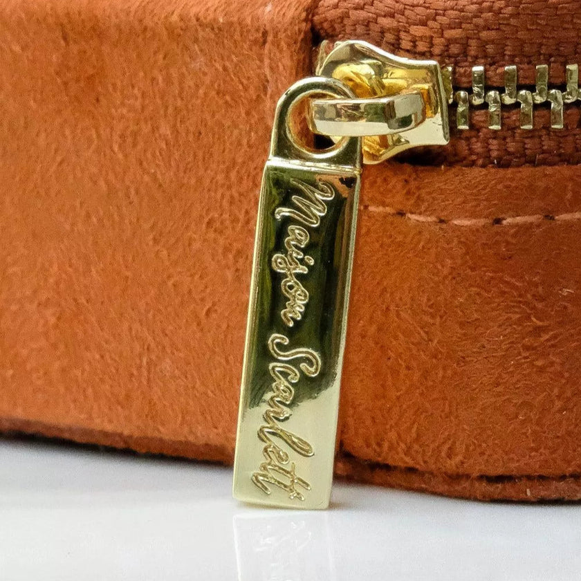 Mini boite a bijoux de voyage Marie velours camel